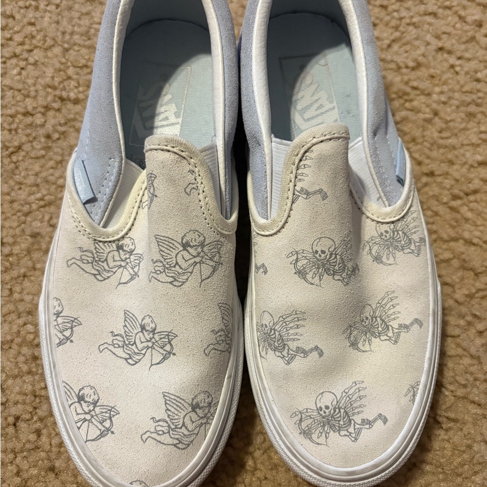 Vans Women's Slip-On Sneakers - White with Angel Design Size 6